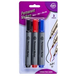 Marker Permanent 3pk Mixed Black Blue Red Ink
