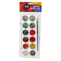 Paint Set 12 Col Glitter w Brush