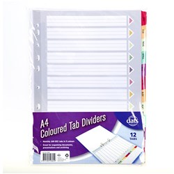 Tab Dividers Plastic A4 Monthly Jan to Dec