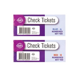 Ticket Check Book 1 to 100 2 Asstd Red Blue