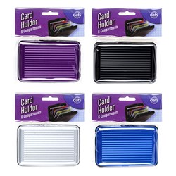 Card Holder Aluminium Case w 6 Compartments 4 Asstd Cols