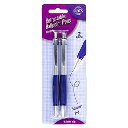 Pen Ballpoint Retractable with Silicone Grip 2pk Blue Ink