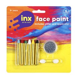 Paint Face Set w 6 Crayons Glitter and Foam Brush
