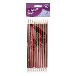 Pencil Black & Red Barrel 2B 10pk w Eraser