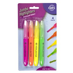 Highlighter Pen Jumbo 4pk Fluro Mixed Cols Chisel Tip