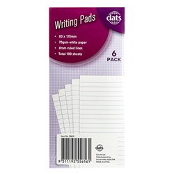 Pad Paper Writing 80x170mm 6pk Total 180sh 70gsm Ruled