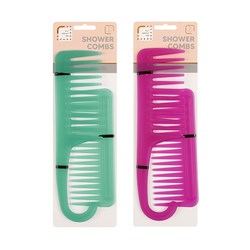 Comb Set Wide Tooth Detangling and Shower Comb Pk2 Asstd Cols