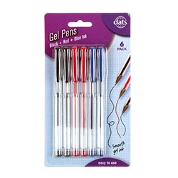 Pen Gel 6pk Mixed Black Blue Red Ink