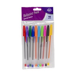 Pen Ballpoint 10pk Mixed Ink Colours