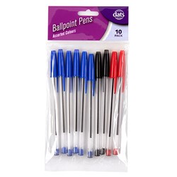 Pen Ballpoint 10pk Mixed Black Blue Red Ink