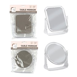 Mirror Plastic w Stand Clear 2 Asstd Round & Rectangle