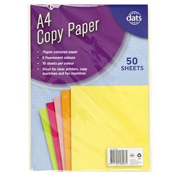 Paper Copy A4 5 Fluro Cols 75gsm 50pk