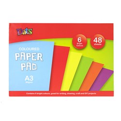 Pad Paper Colour 6 Bright Cols A3 48s 80gsm