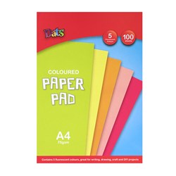 Pad Paper Colour 5 Fluro Cols A4 100s 75gsm