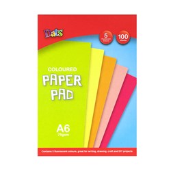 Pad Paper Colour 5 Fluro Cols A6 100s 75gsm