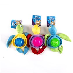 Dog Toy Plush Turtle w Squeaky Spike Ball 27cm 3 Asstd