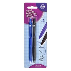Pen Ballpoint Retract Scented w Grip 2pk Mixed Black Blue
