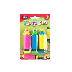 Sharpener Pencil Crayon Shape 3pk Mixed Cols