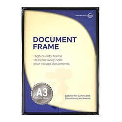 Frame Document Certificate Black A3 w Hooks & Stand