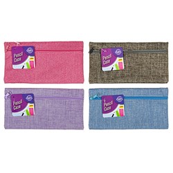 Pencil Case 1 Zip Textile 220x115mm Asstd Cols
