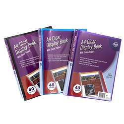 Clear Book PP Cover w Insert A4 40 Pockets Asstd Cols