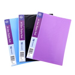 Clear Book PP Cover A4 10 Pockets Asstd Cols