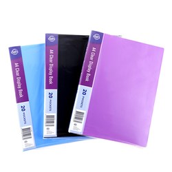 Clear Book PP Cover A4 20 Pockets Asstd Cols