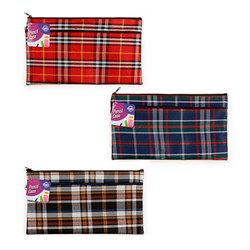 Pencil Case 2 Zip Tartan 320x170mm Asstd Designs