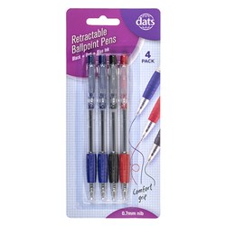 Pen Ballpoint Retractable 4pk Mixed Black Blue Red Ink