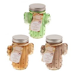 Candle Citronella Cactus Glass Jar w Lid 20HR 3 Asstd Col Pk1