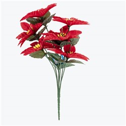 Flower Bush Poinsettia Xmas Artificial 7 Heads 31cm Long