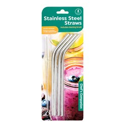 Straws Bent S/Steel 21cm 6mm Dia Pk4 w Cleaning Brush