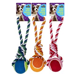 Dog Toy Rope w Tennis Ball L42cm 3 Asstd Colours