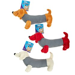Dog Toy Plush Squeaky Sausage Dog 31cm 3 Asstd