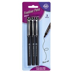 Pen Fineliner 3pk w Metal Clip Black Ink