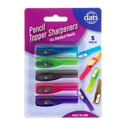 Sharpener Pencil Topper 5pk Mixed Cols