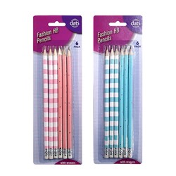 Pencil Printed Barrel HB 6pk w Eraser 2 Asstd Cols