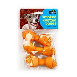 Dog Mini Smoked Knotted Bones 10cm Pk3 100g