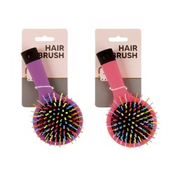 Hair Brush Coloured Bristles w Mirror Small Round 2 Asstd Col