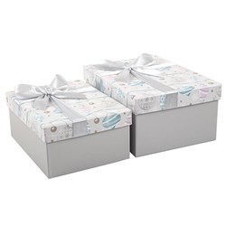 Gift Box Xmas Set 2 Rectangle w Silver Bow