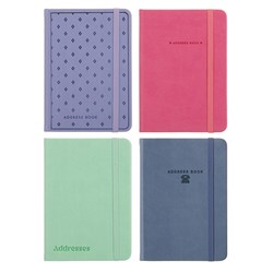 Address Book PU Cover 4 Asstd Cols A6 w Elastic