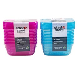 Container Plastic w Snap Seal Reusable Asst Col 800ml pk6