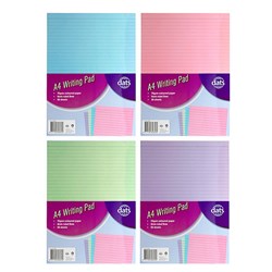 Pad Paper Writing A4 Coloured 70gsm Ruled 50 Sheets 4 Asstd