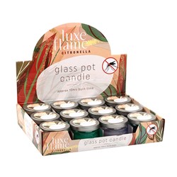 Candle Citronella Glass Pot w Lid Asstd Colours 7x5.5cm 10hr
