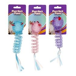 Cat Toy Spring w Tails 14cm 3 Asstd Colours