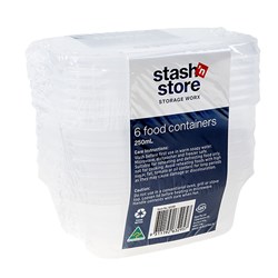 Container Plastic w Snap Seal Reusable Clear 250mL 6pk