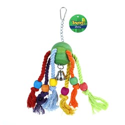 Bird Toy Hanging Wooden Ball w Rope and Bell 22cm