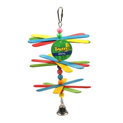 Bird Toy Hanging Wood/Plastic Windmill w Bell 25cm