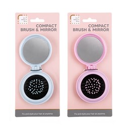2in1 Brush & Compact Mirror Dia 7cm 2 Asstd Cols