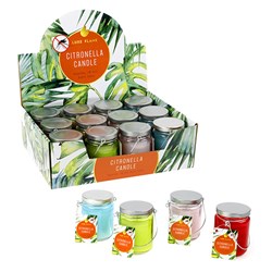 Candle Citronella in Glass Jar w Tin Lid 4 Asstd Cols 18hr